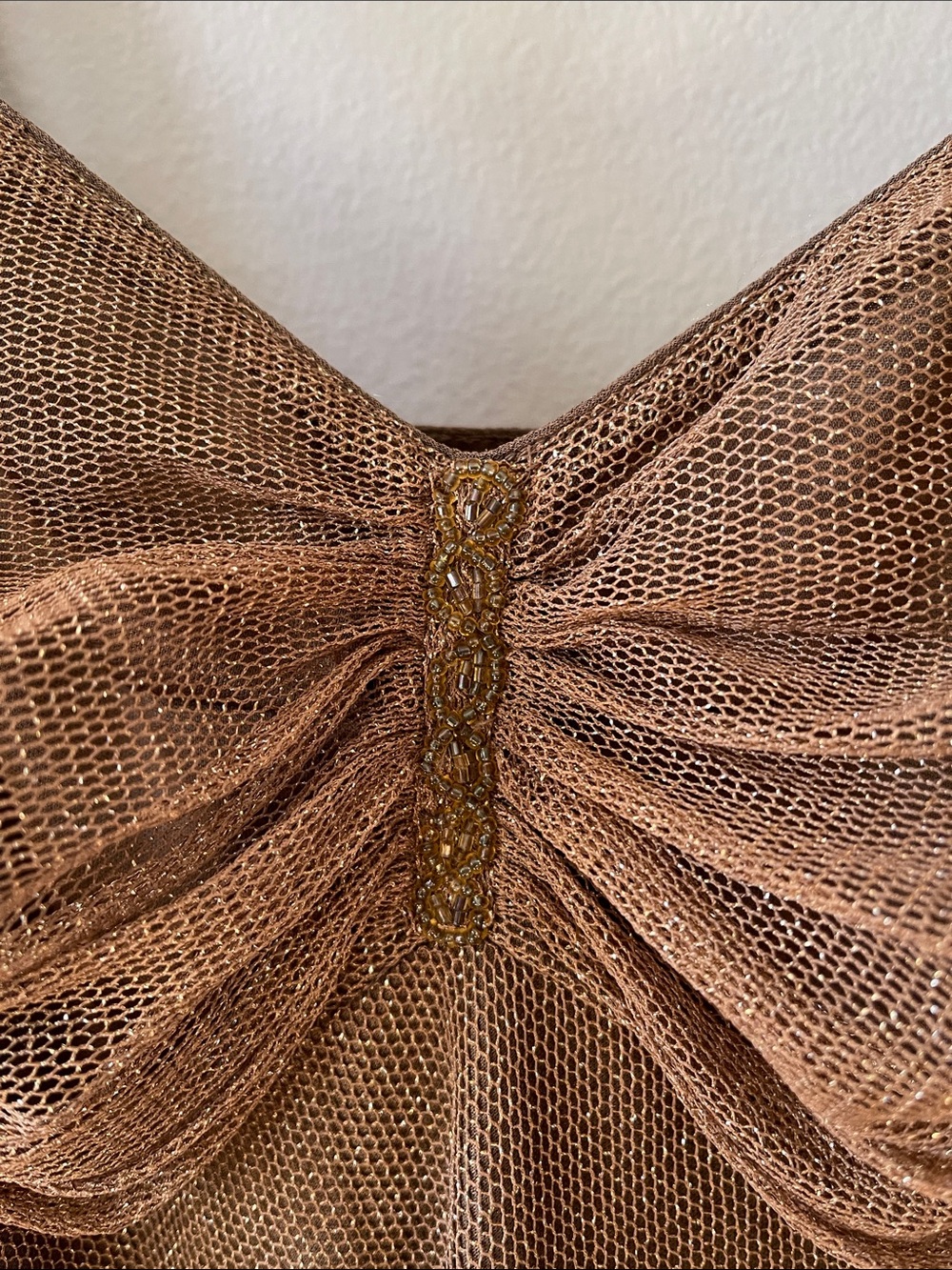 Y2K Brown Shimmer Lurex Metallic A-Line Dress - Picture 4 of 14